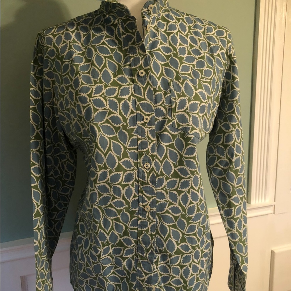 Boden cotton blouse green and blue leaves US 12